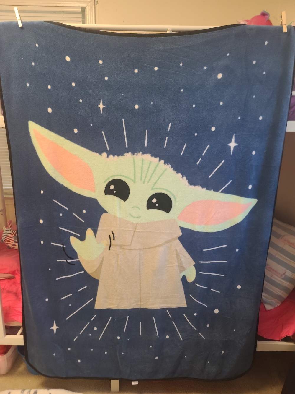 Plush Childrens Throw Blanket with Green Galaxy Character - Navy Blue